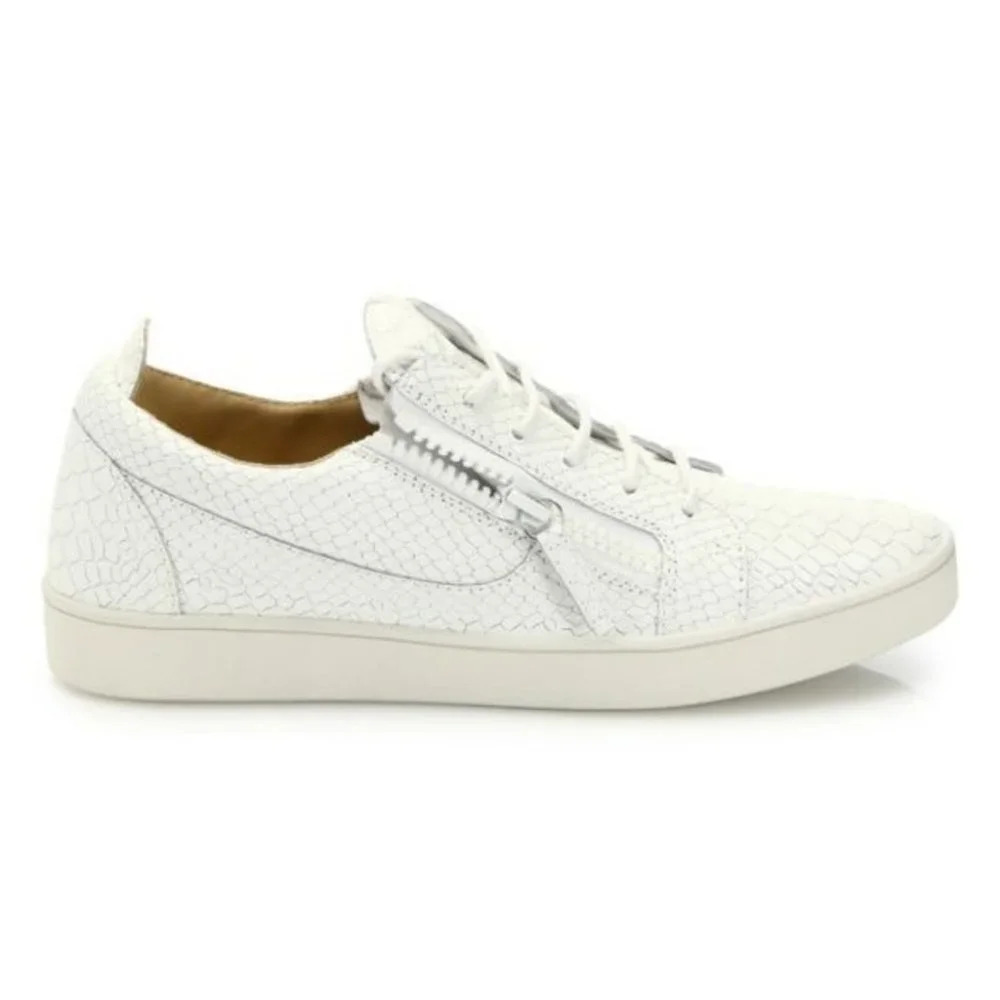 GIUSEPPE ZANOTTI White  Croc-Embossed Leather Zipper Sneakers Trainers 36.5